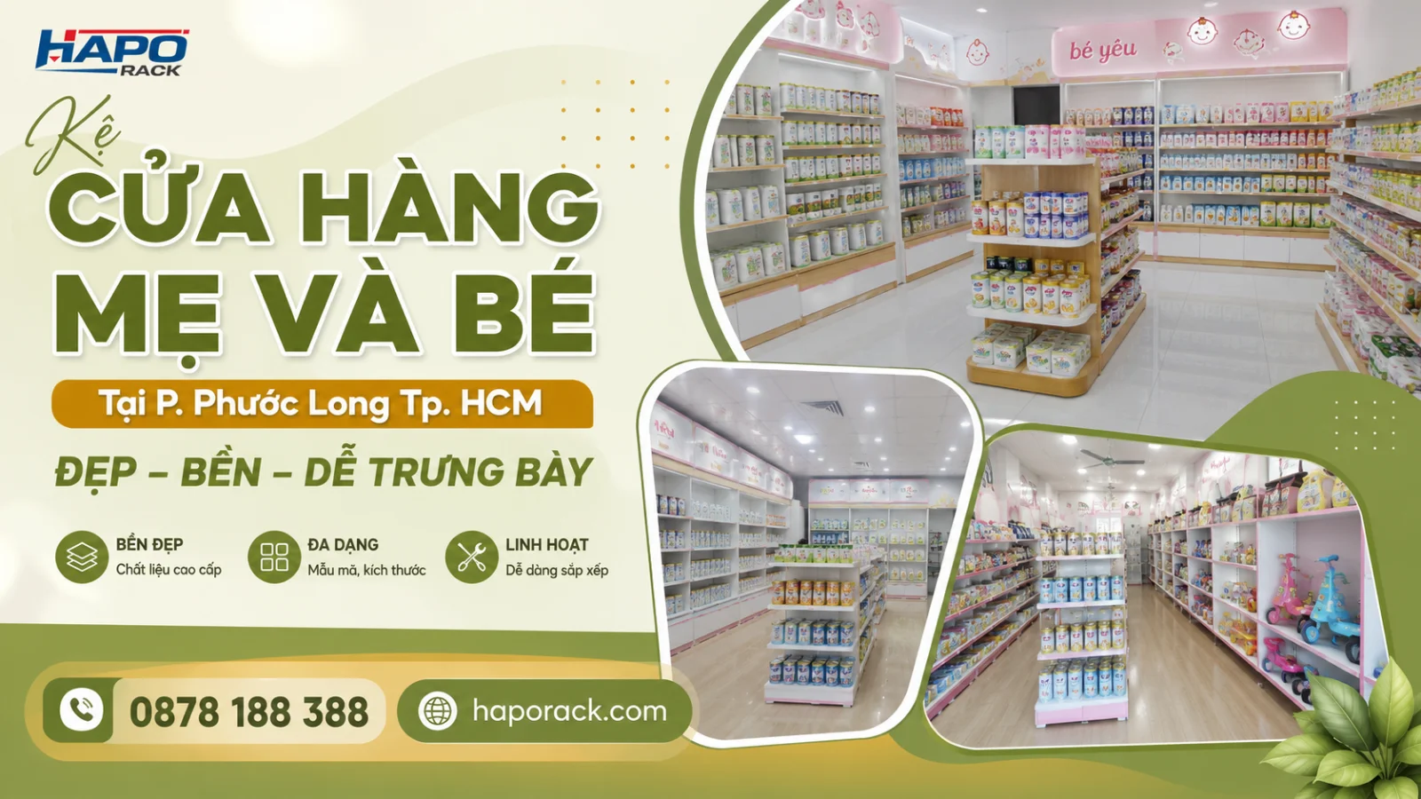 Top Mẫu Kệ Trưng Bày Cửa Hàng Mẹ Và Bé Tại P. Phước Long TP. HCM Khoa Học, Tiện Dụng