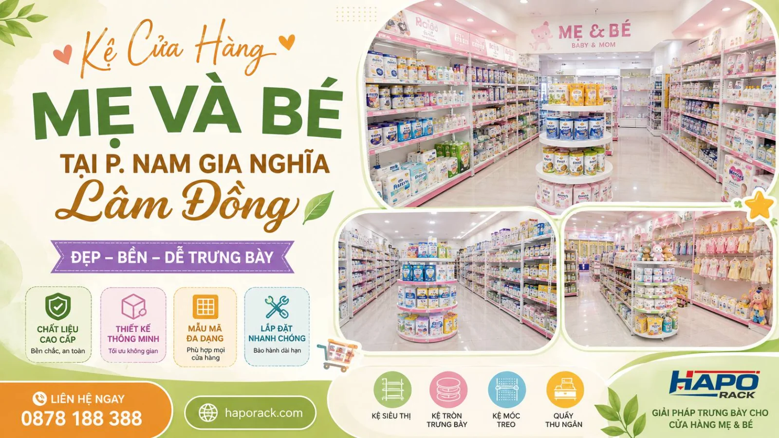 Kệ Cửa Hàng Mẹ Và Bé Tại P. Nam Gia Nghĩa Lâm Đồng – Lắp Đặt Chuyên Nghiệp, Gọn Gàng
