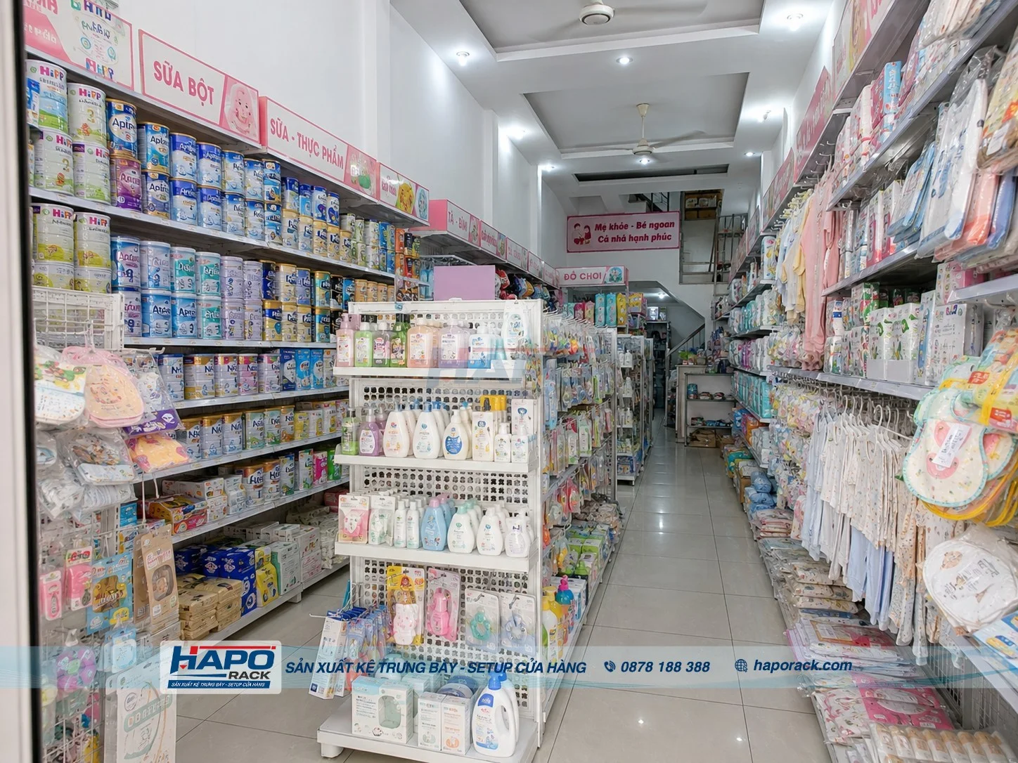 Kệ Cửa Hàng Mẹ Và Bé Tại P. Trà Vinh Vĩnh Long – Mẫu Đẹp, Dễ Phân Khu Sản Phẩm