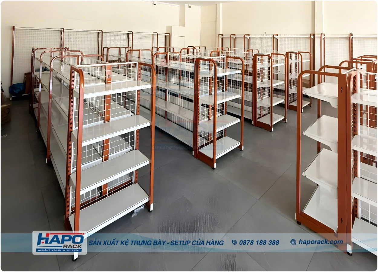 Kệ Hàng Siêu Thị 2 Mặt – Trưng Bày Nhiều Sản Phẩm, Dễ Sắp Xếp