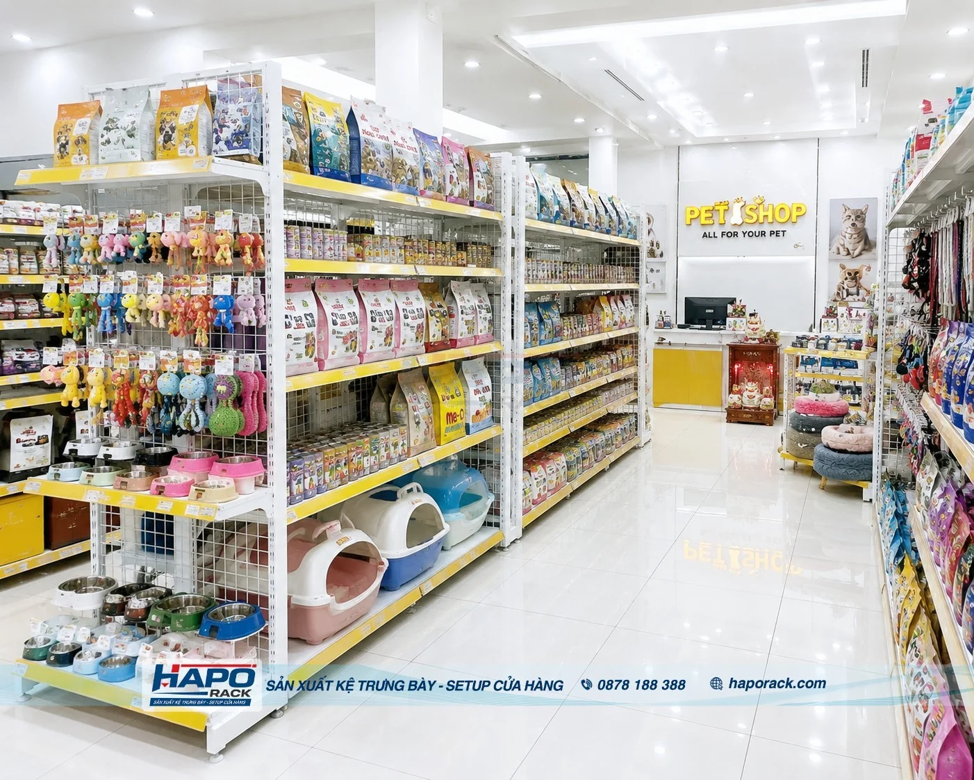 Kệ Pet Shop 2027 – Kệ Thức Ăn Chó Mèo Đẹp, Bền, Chịu Tải Tốt