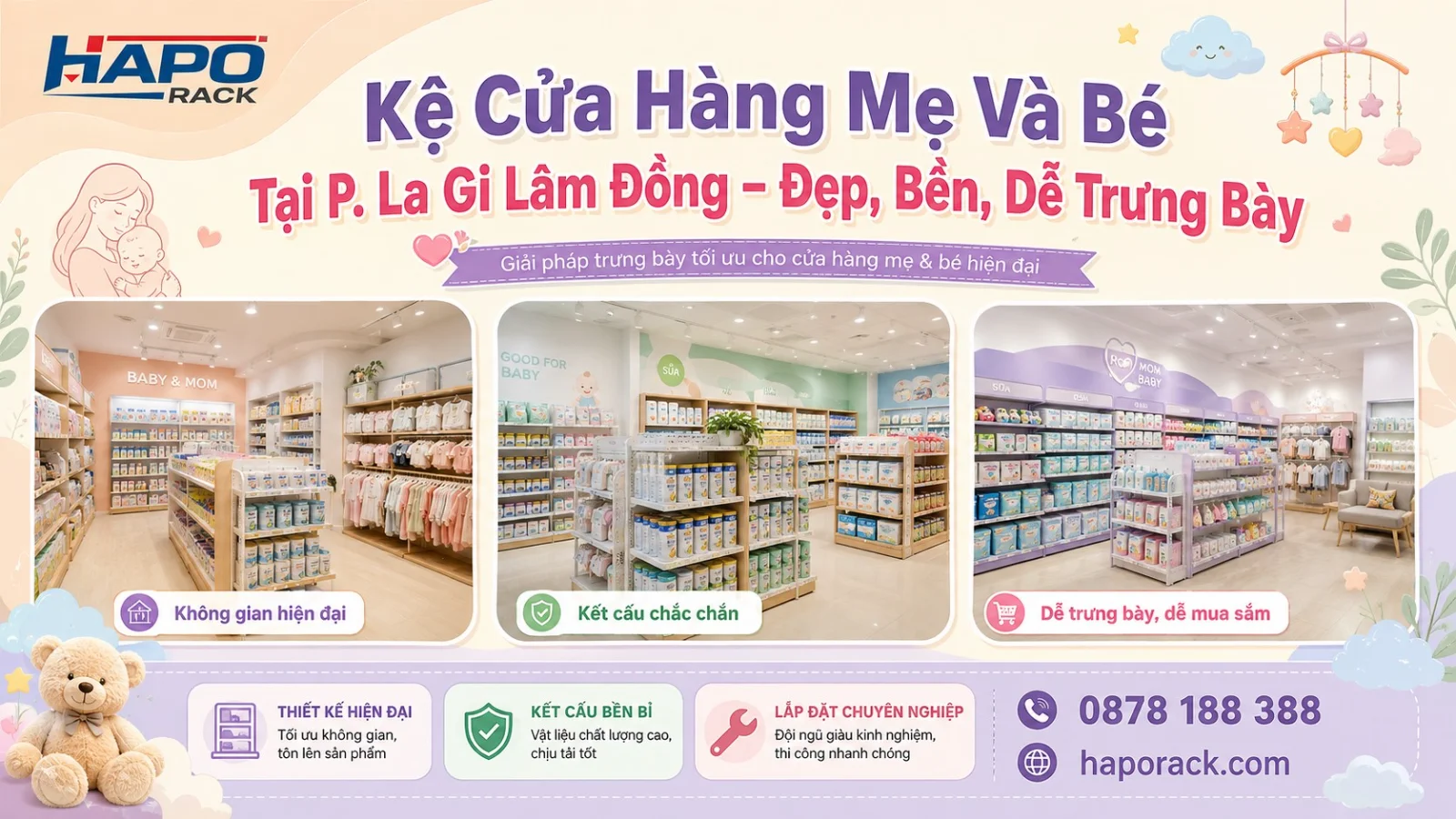 Kệ Shop Mẹ Và Bé Tại P. La Gi Lâm Đồng – Thiết Kế Hiện Đại, Tối Ưu Trưng Bày