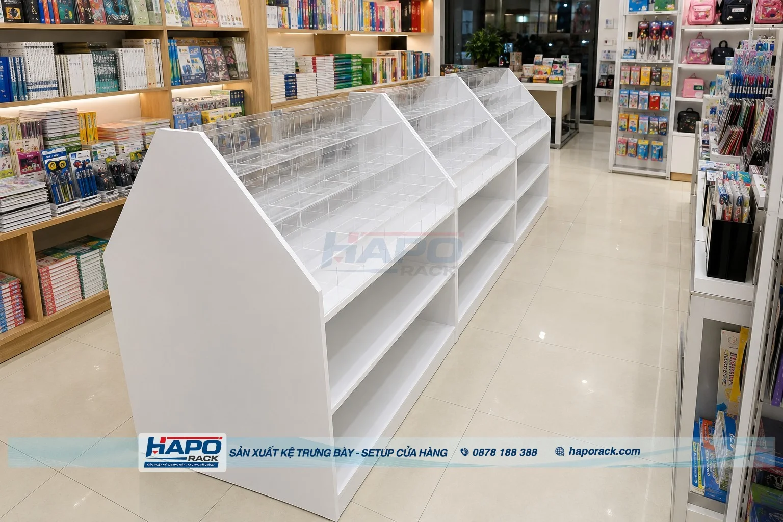 Kệ Trưng Bày Bút Mica Kết Hợp Gỗ – Đẹp Cho Cửa Hàng Văn Phòng Phẩm