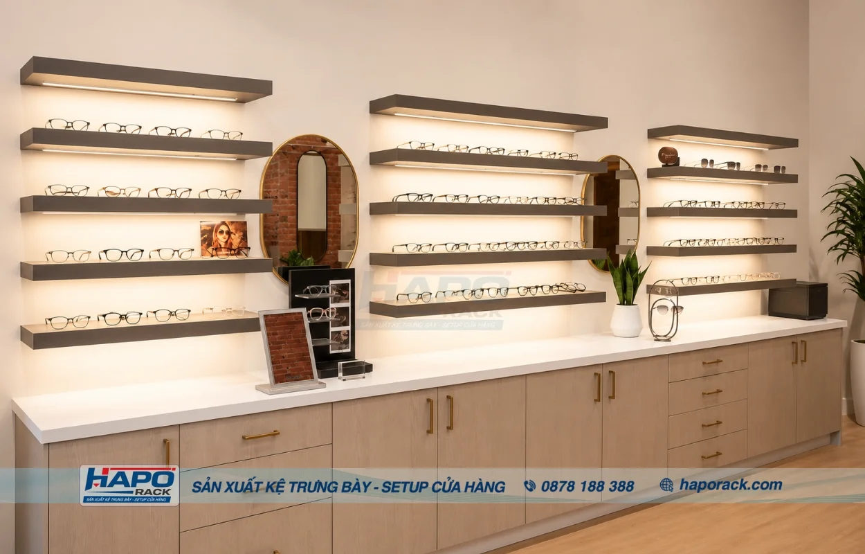 Kệ Trưng Bày Cửa Hàng Mắt Kính Tại P. Bình Thuận Lâm Đồng Hiện Đại, Dễ Bố Trí