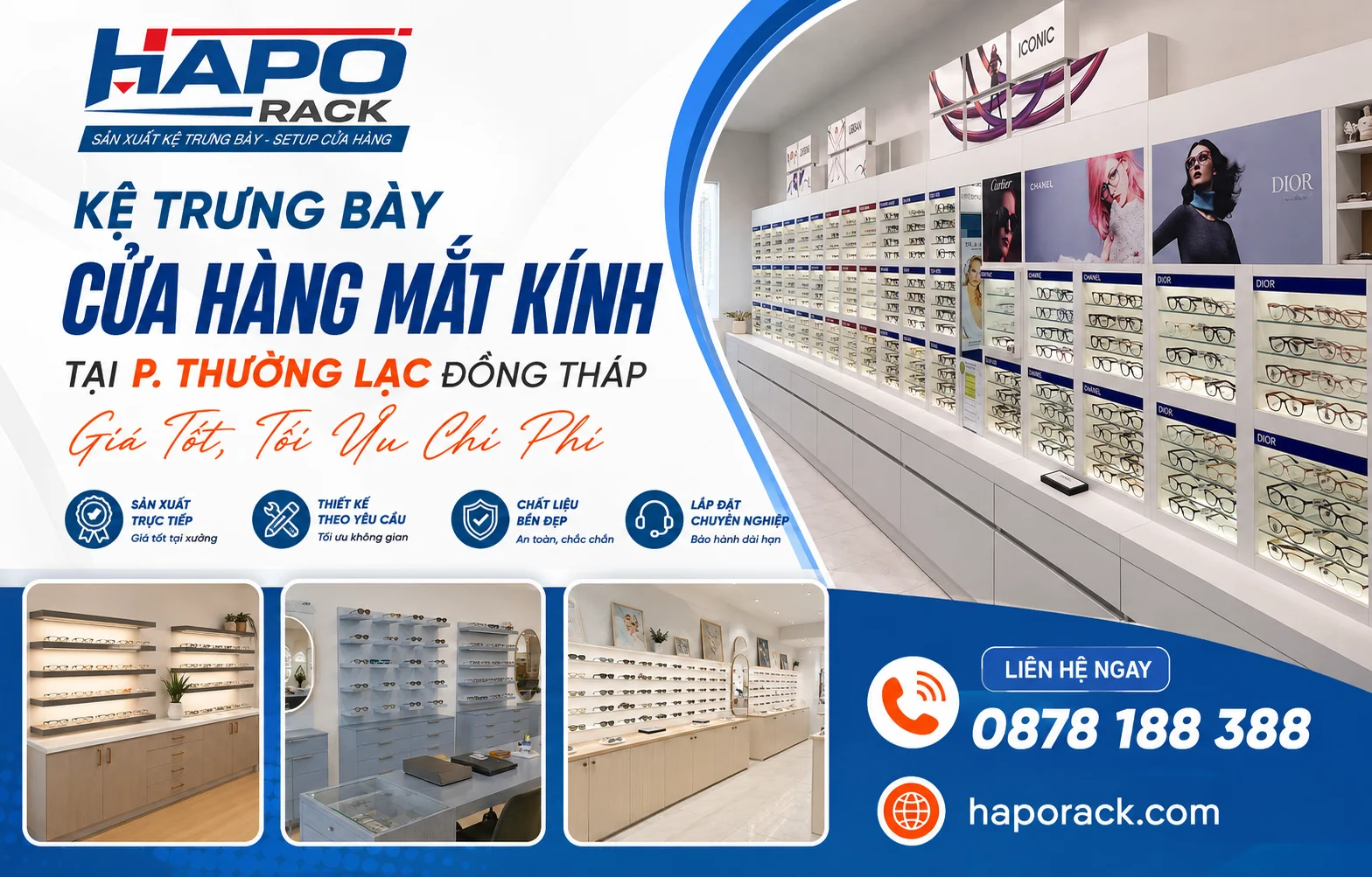 Kệ Trưng Bày Cửa Hàng Mắt Kính Tại P. Thường Lạc Đồng Tháp – Đẹp, Giá Tốt