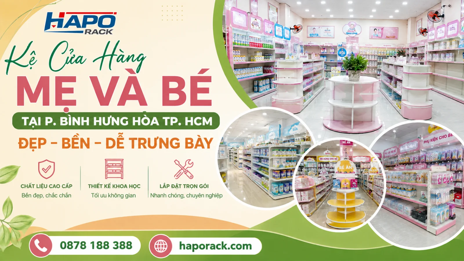 Kệ Trưng Bày Cửa Hàng Mẹ Và Bé Tại P. Bình Hưng Hòa TP. HCM – Thiết Kế Đẹp, Tối Ưu Trưng Bày