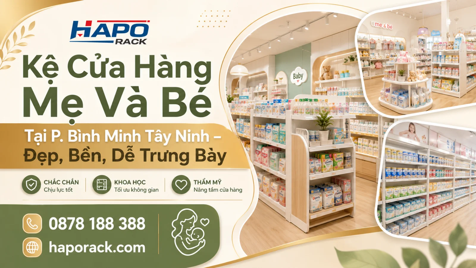 Kệ Trưng Bày Cửa Hàng Mẹ Và Bé Tại P. Bình Minh Tây Ninh – Thiết Kế Linh Hoạt, Bố Trí Khoa Học