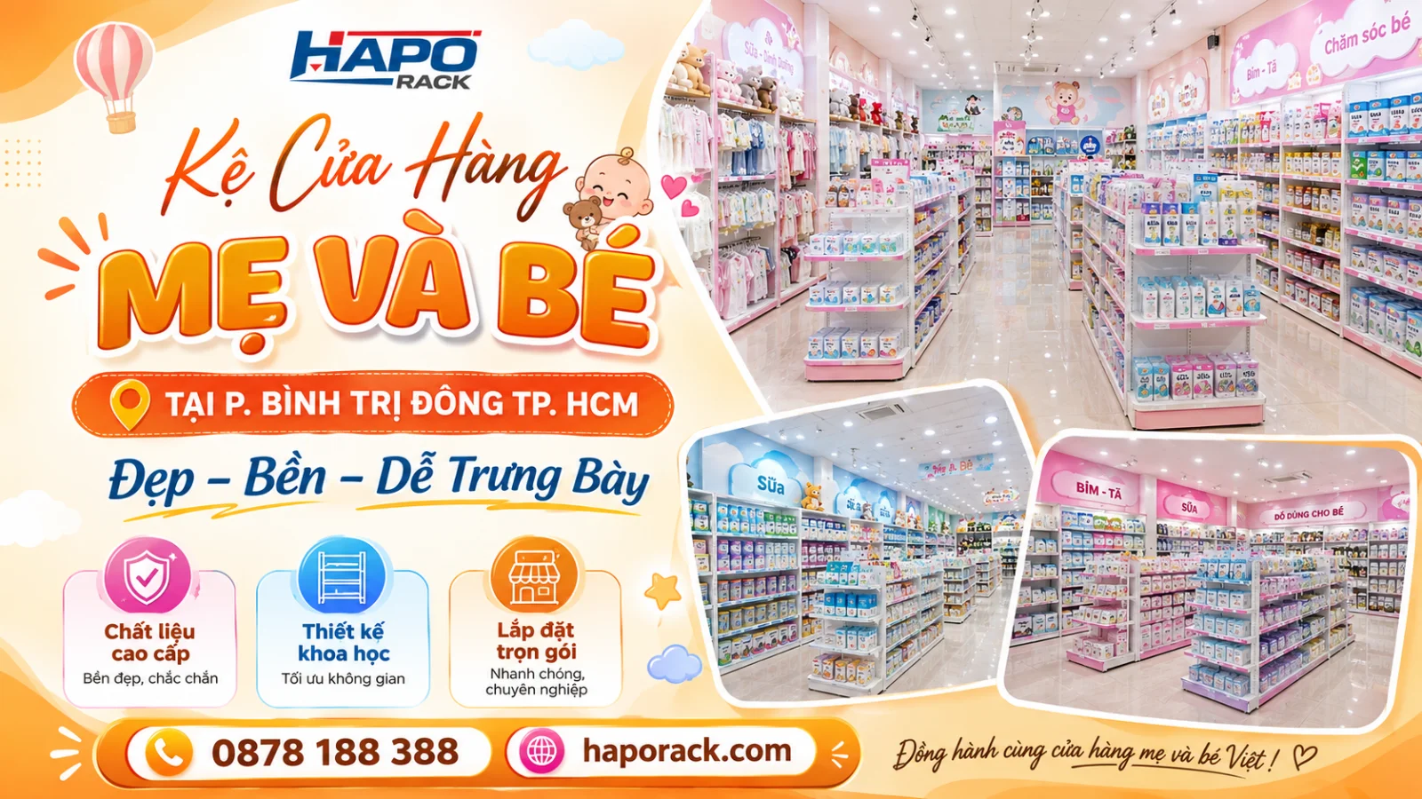 Kệ Trưng Bày Cửa Hàng Mẹ Và Bé Tại P. Bình Trị Đông TP. HCM – Hiện Đại, Dễ Quan Sát Hàng Hóa