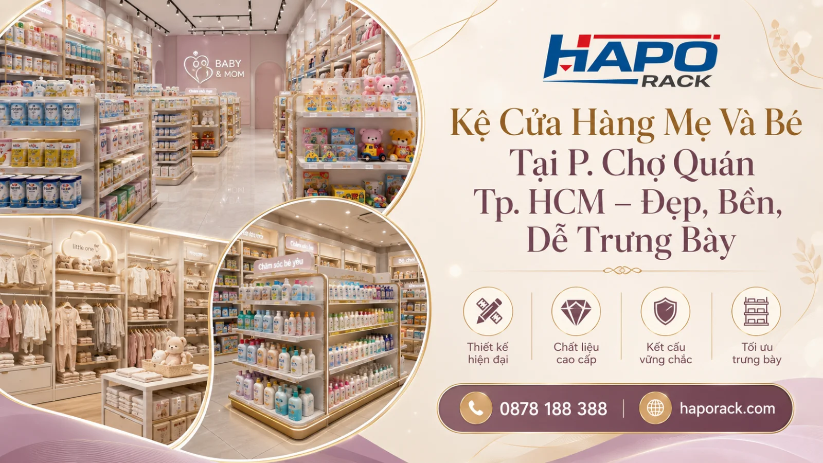 Kệ Trưng Bày Cửa Hàng Mẹ Và Bé Tại P. Chợ Quán TP. HCM – Bố Trí Khoa Học, Dễ Chọn Sản Phẩm