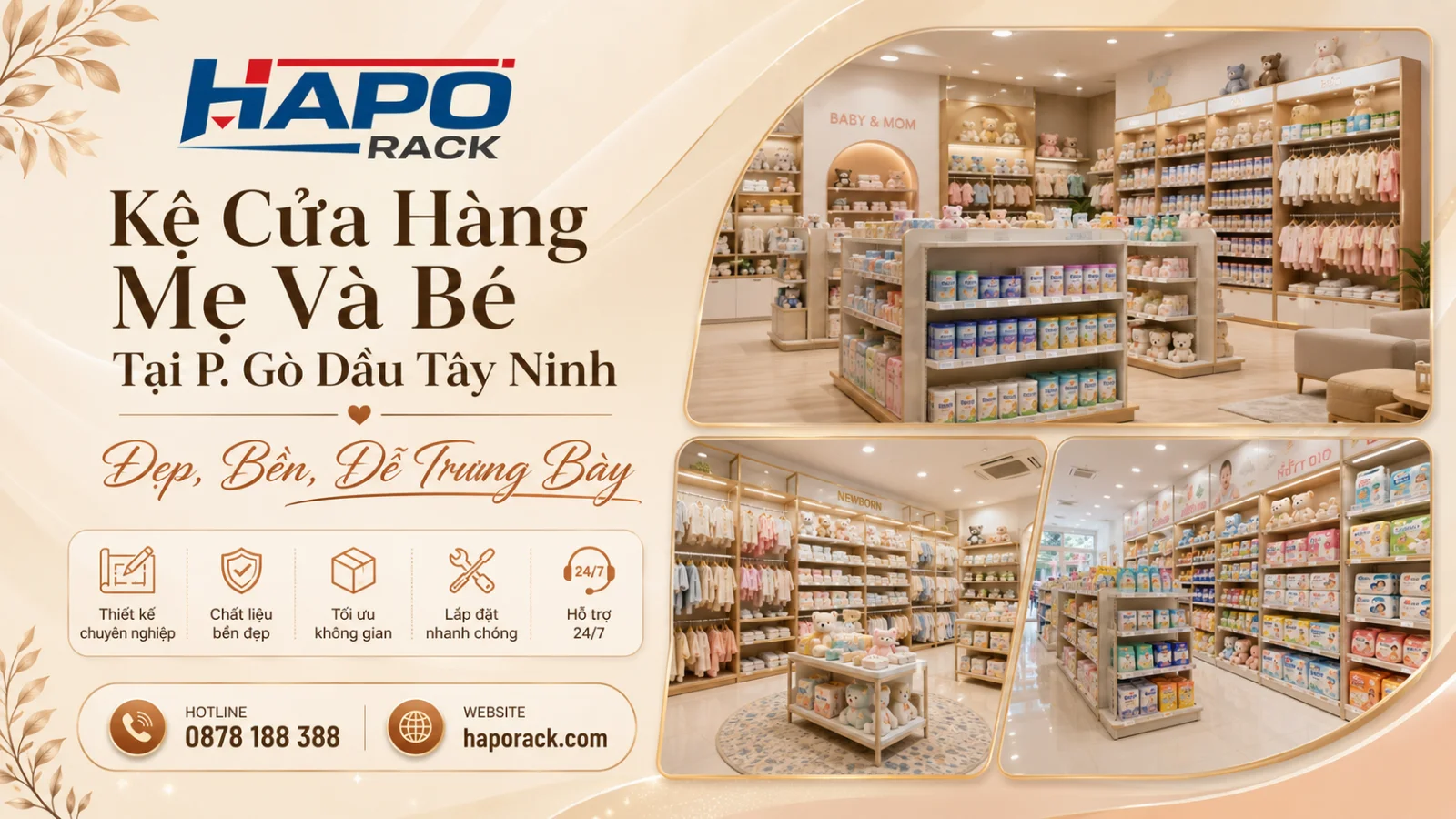 Kệ Trưng Bày Cửa Hàng Mẹ Và Bé Tại P. Gò Dầu Tây Ninh – Bền Đẹp, Hiện Đại, Dễ Tìm Sản Phẩm