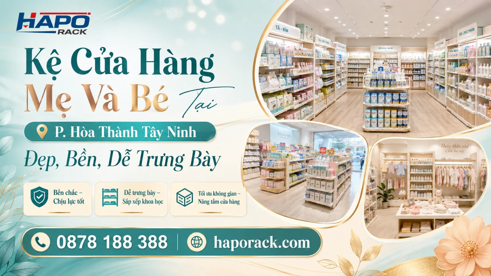 Kệ Trưng Bày Cửa Hàng Mẹ Và Bé Tại P. Hòa Thành Tây Ninh – Tối Ưu Không Gian, Dễ Phân Khu
