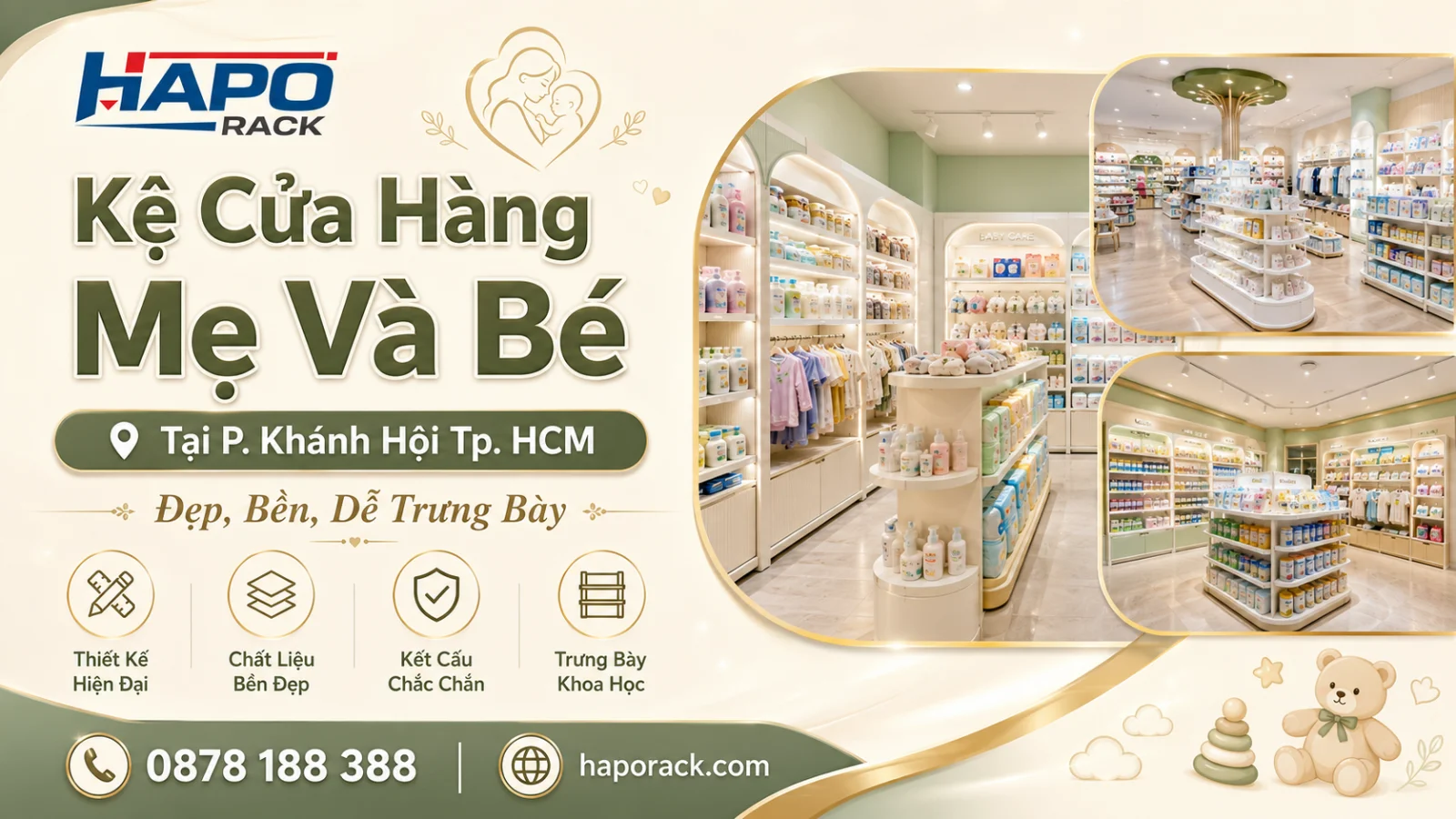 Kệ Trưng Bày Cửa Hàng Mẹ Và Bé Tại P. Khánh Hội TP. HCM – Tối Ưu Không Gian, Dễ Trưng Bày