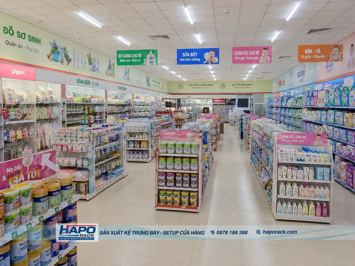 Kệ Trưng Bày Cửa Hàng Mẹ Và Bé Tại P. Kiến Tường Tây Ninh – Mẫu Đẹp, Dễ Sắp Xếp Sản Phẩm