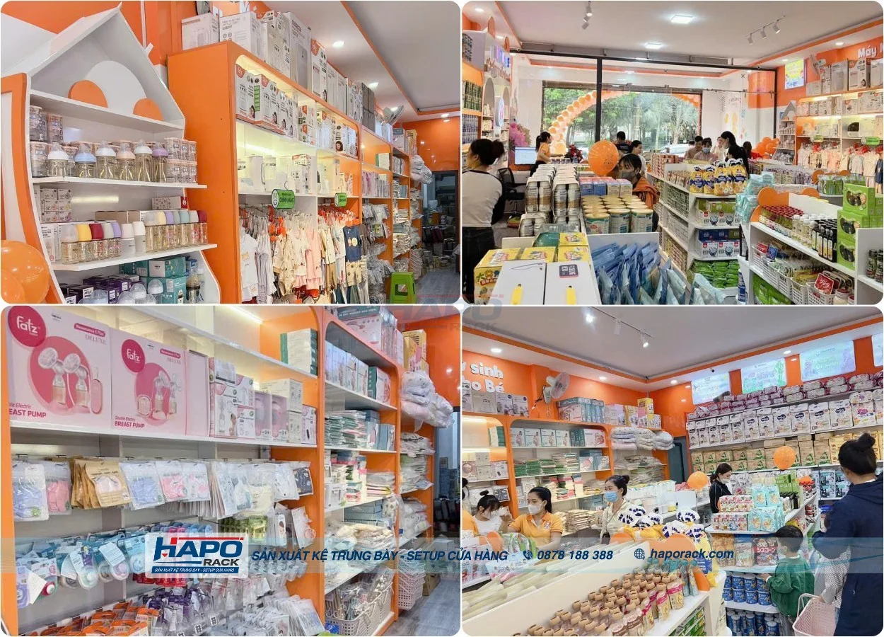 Kệ Trưng Bày Cửa Hàng Mẹ Và Bé Tại P. Long An Tây Ninh – Hiện Đại, Dễ Bảo Quản Và Lau Chùi
