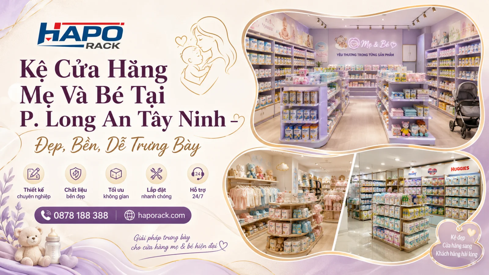 Kệ Trưng Bày Cửa Hàng Mẹ Và Bé Tại P. Long An Tây Ninh – Tối Ưu Không Gian, Dễ Vệ Sinh Hằng Ngày