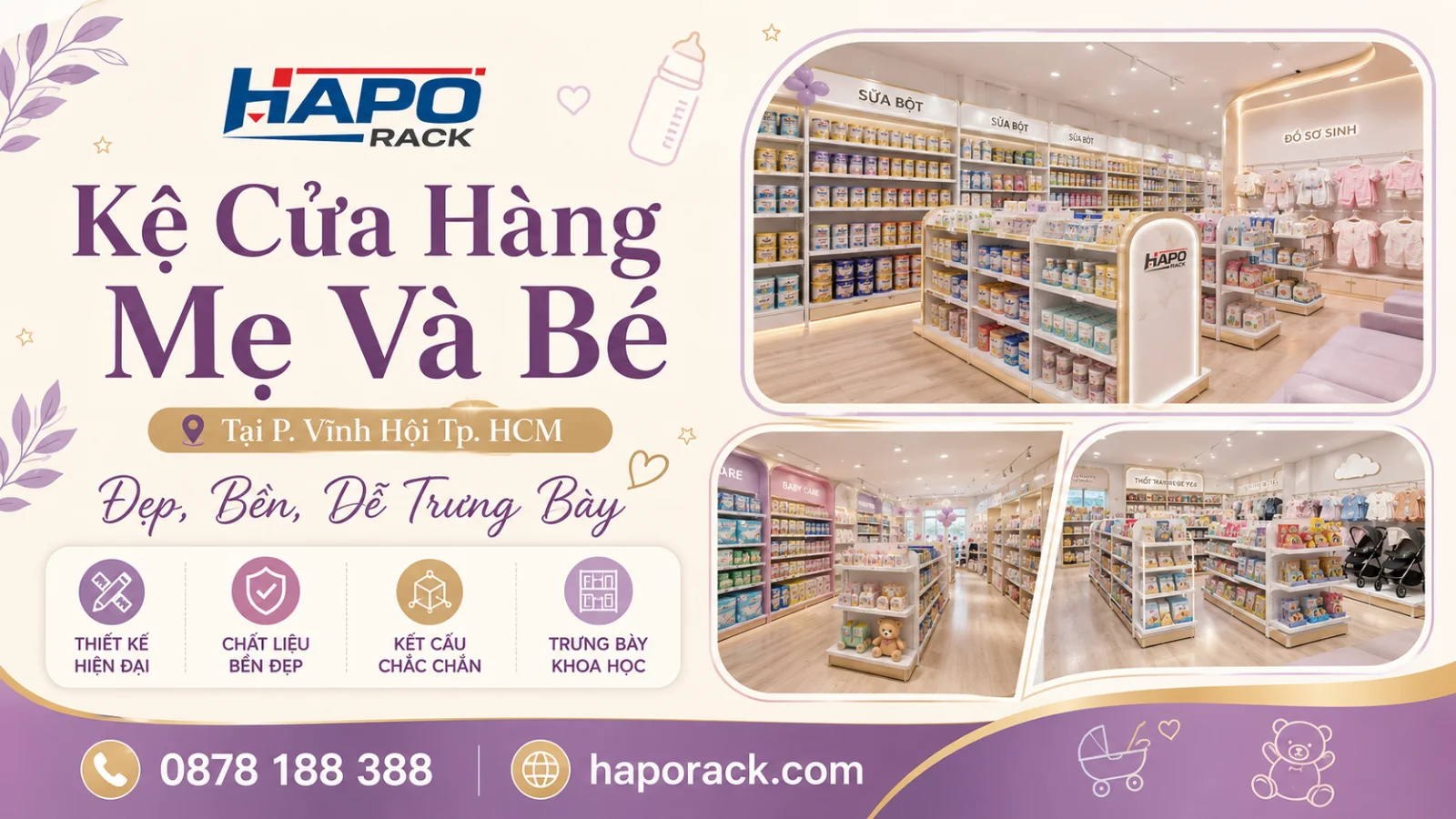 Kệ Trưng Bày Cửa Hàng Mẹ Và Bé Tại P. Vĩnh Hội TP. HCM – Gọn Đẹp, Dễ Quản Lý Sản Phẩm