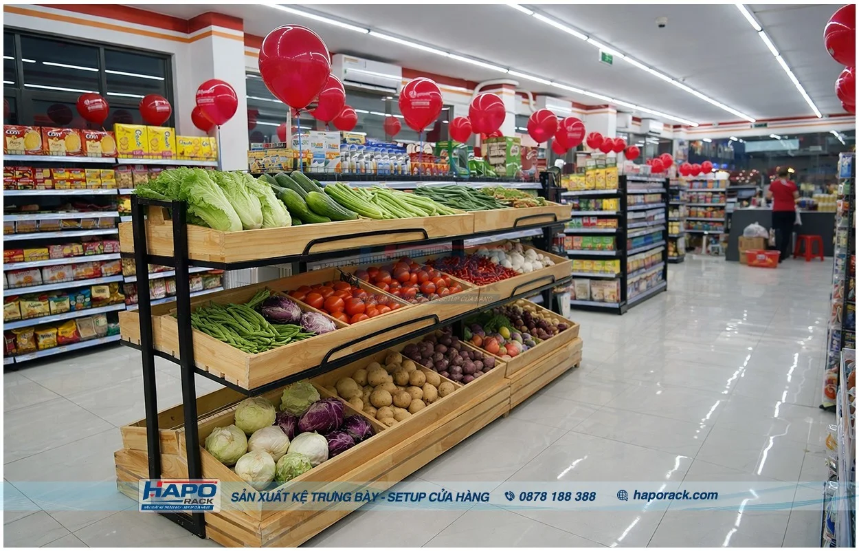 Kệ Trưng Bày Rau Củ Quả Đẹp – Thiết Kế Theo Diện Tích Thực Tế