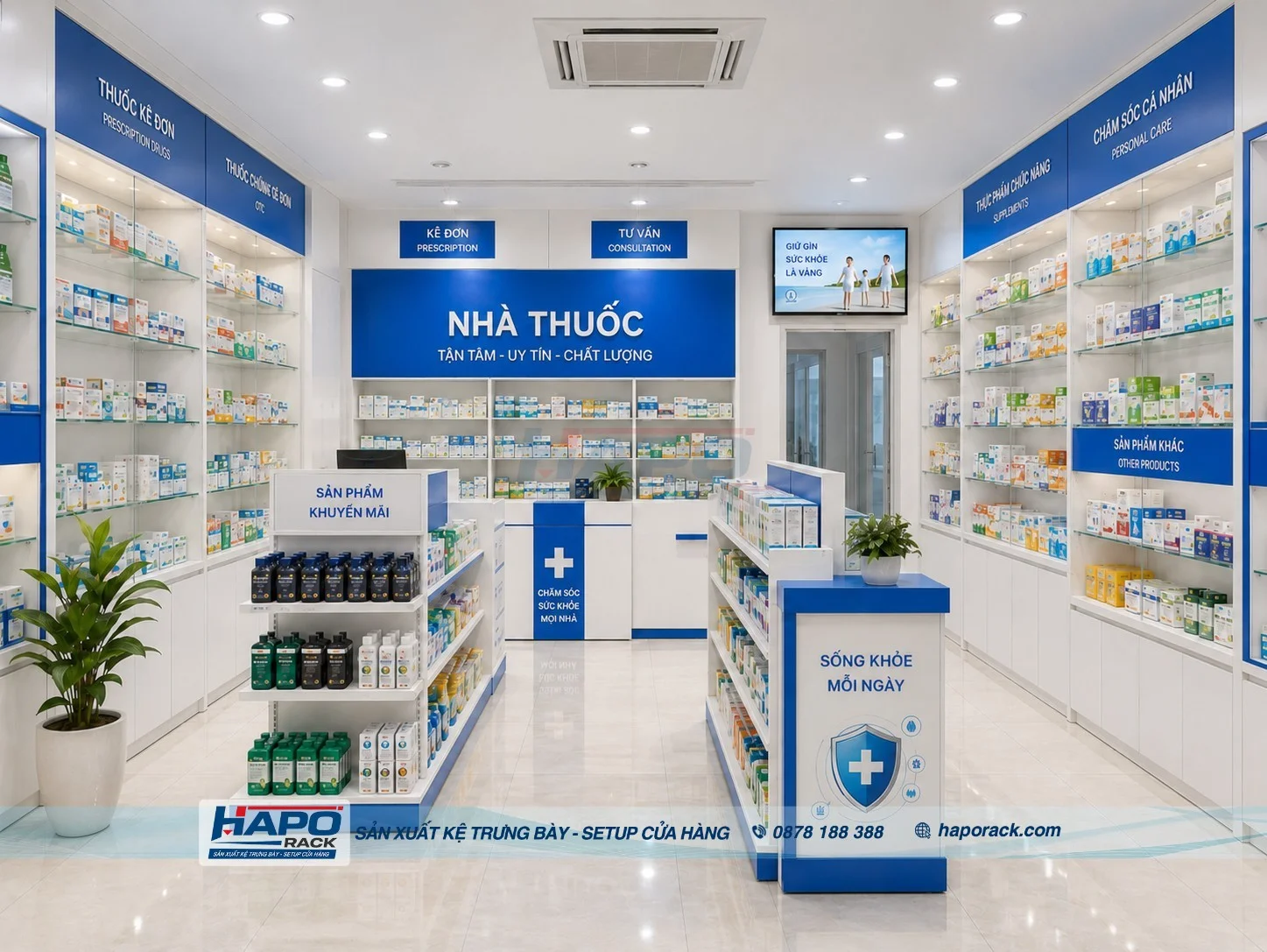 Kệ Trưng Bày Thực Phẩm Chức Năng Đẹp Hiện Đại Dễ Phân Loại Sản Phẩm