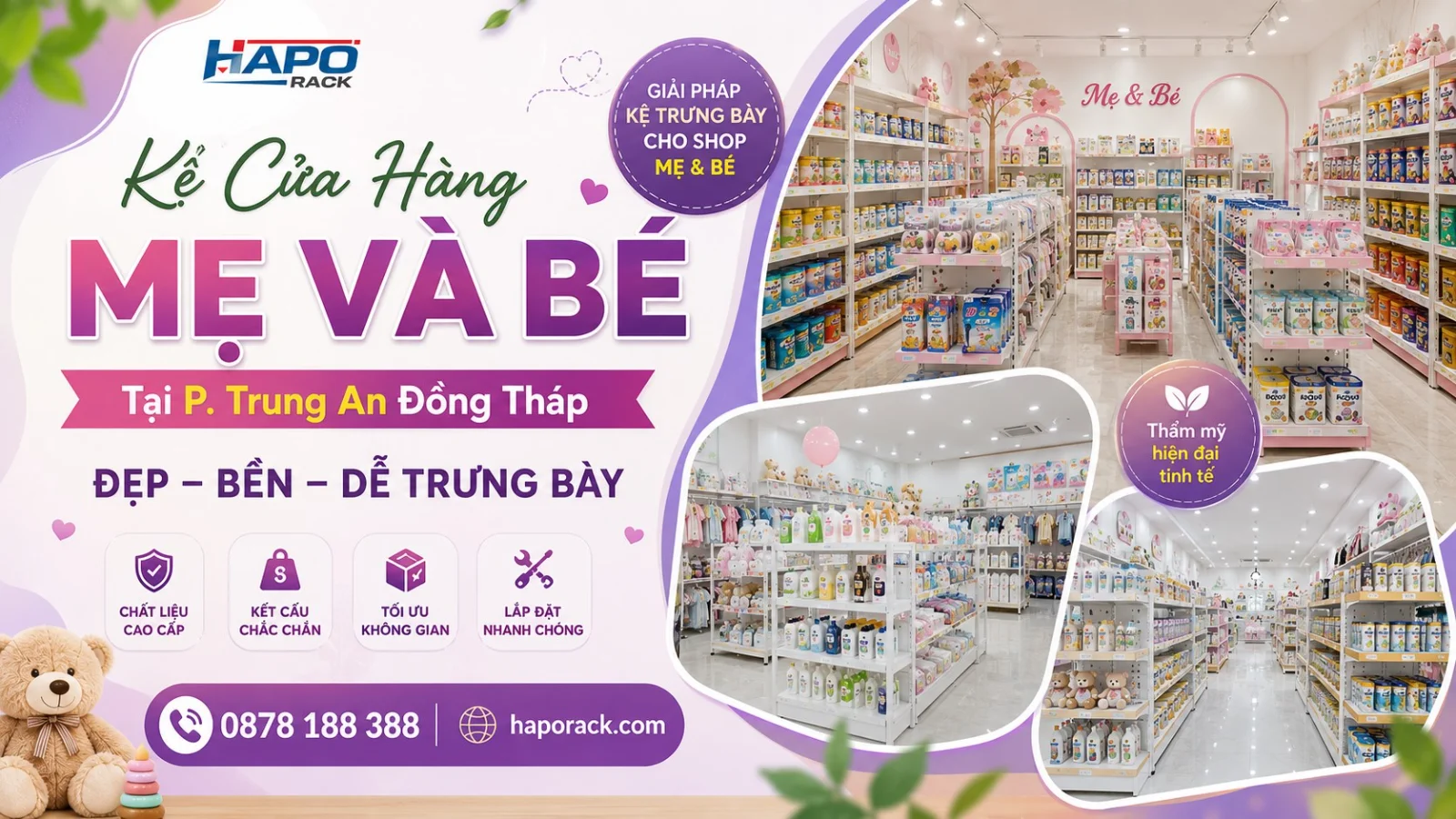 Lắp Đặt Kệ Cửa Hàng Mẹ Và Bé P. Trung An Đồng Tháp – Gọn Đẹp, Tối Ưu Diện Tích Cửa Hàng