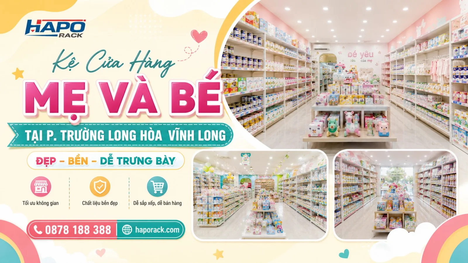 Lắp Đặt Kệ Cửa Hàng Mẹ Và Bé Tại P. Trường Long Hòa Vĩnh Long – Bền Chắc, Dễ Phân Loại Hàng Hóa