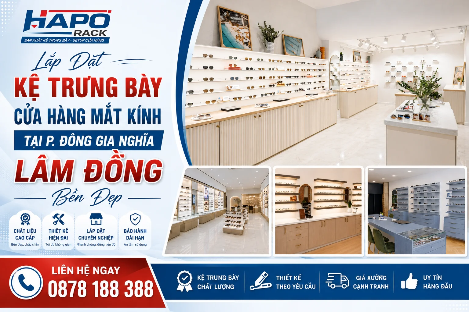 Lắp Đặt Kệ Trưng Bày Cửa Hàng Mắt Kính Tại P. Đông Gia Nghĩa Lâm Đồng Chuyên Nghiệp