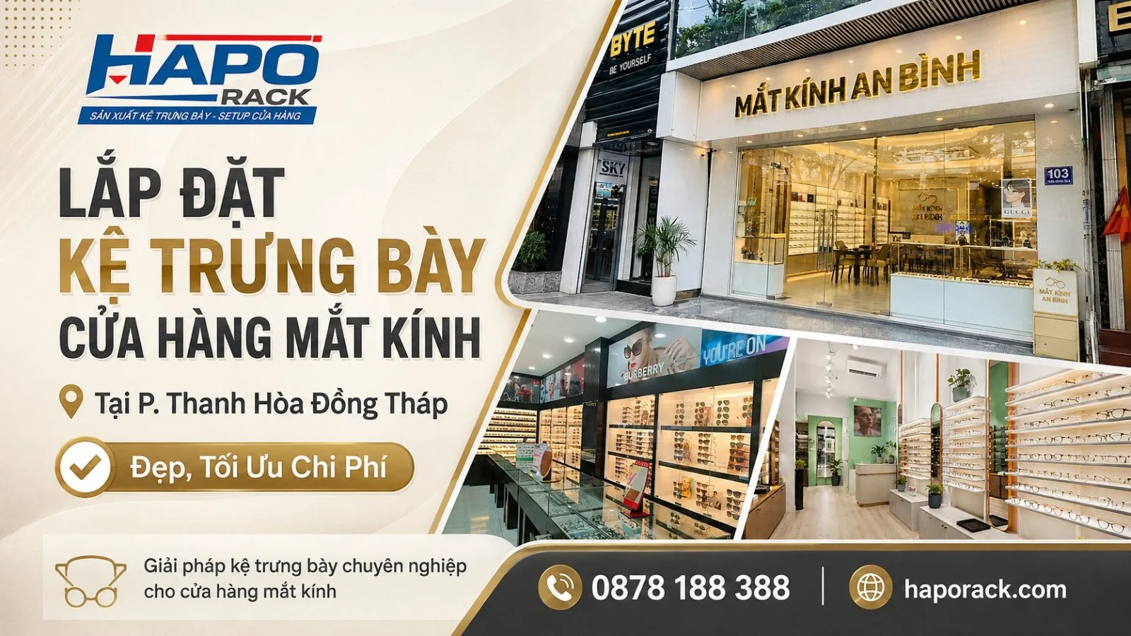 Lắp Đặt Kệ Trưng Bày Cửa Hàng Mắt Kính Tại P. Thanh Hòa Đồng Tháp Đẹp, Giá Tốt