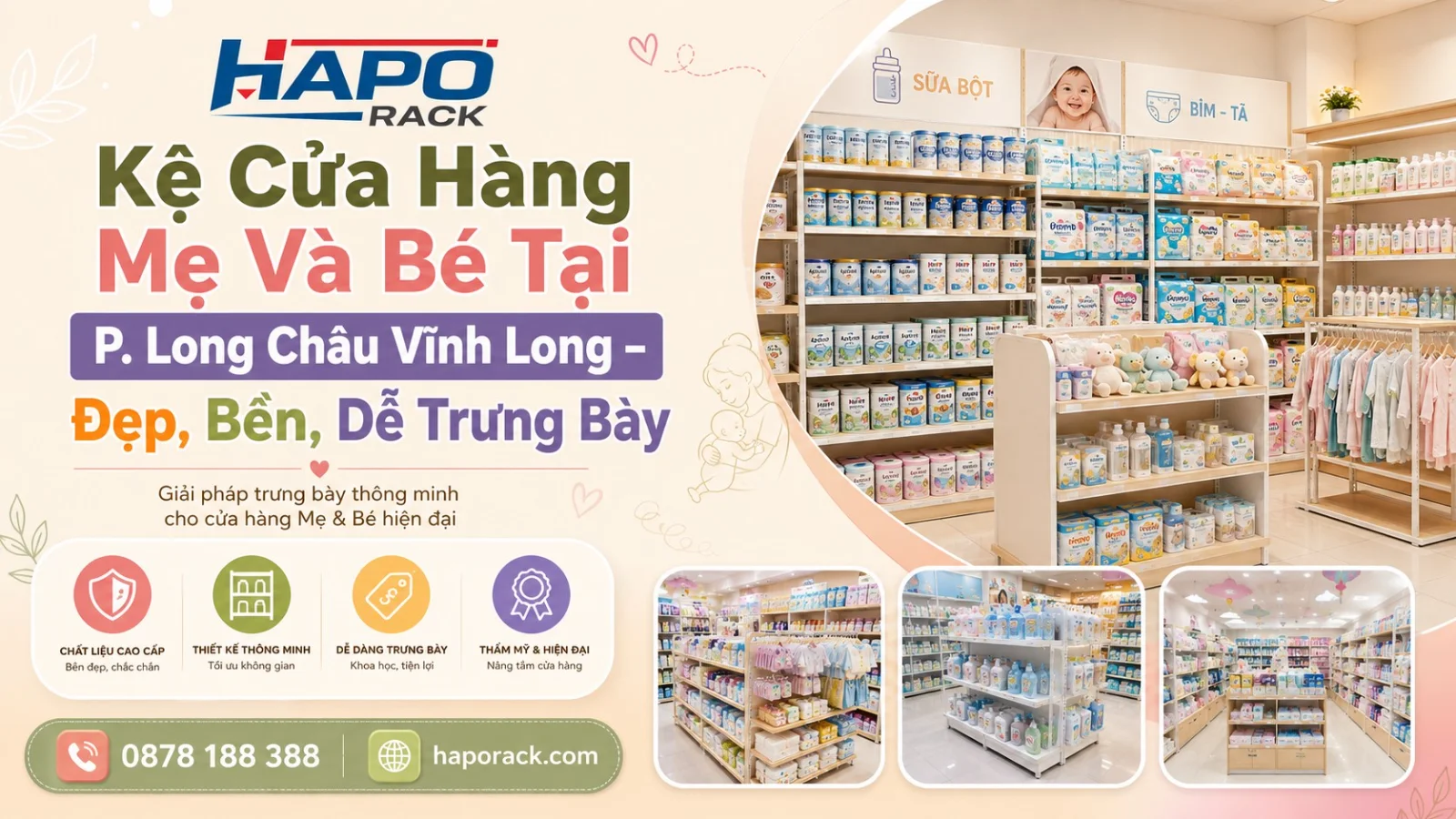 Lắp Đặt Kệ Cửa Hàng Mẹ Và Bé Tại P. Long Châu Vĩnh Long – Đẹp, Bền, Dễ Trưng Bày