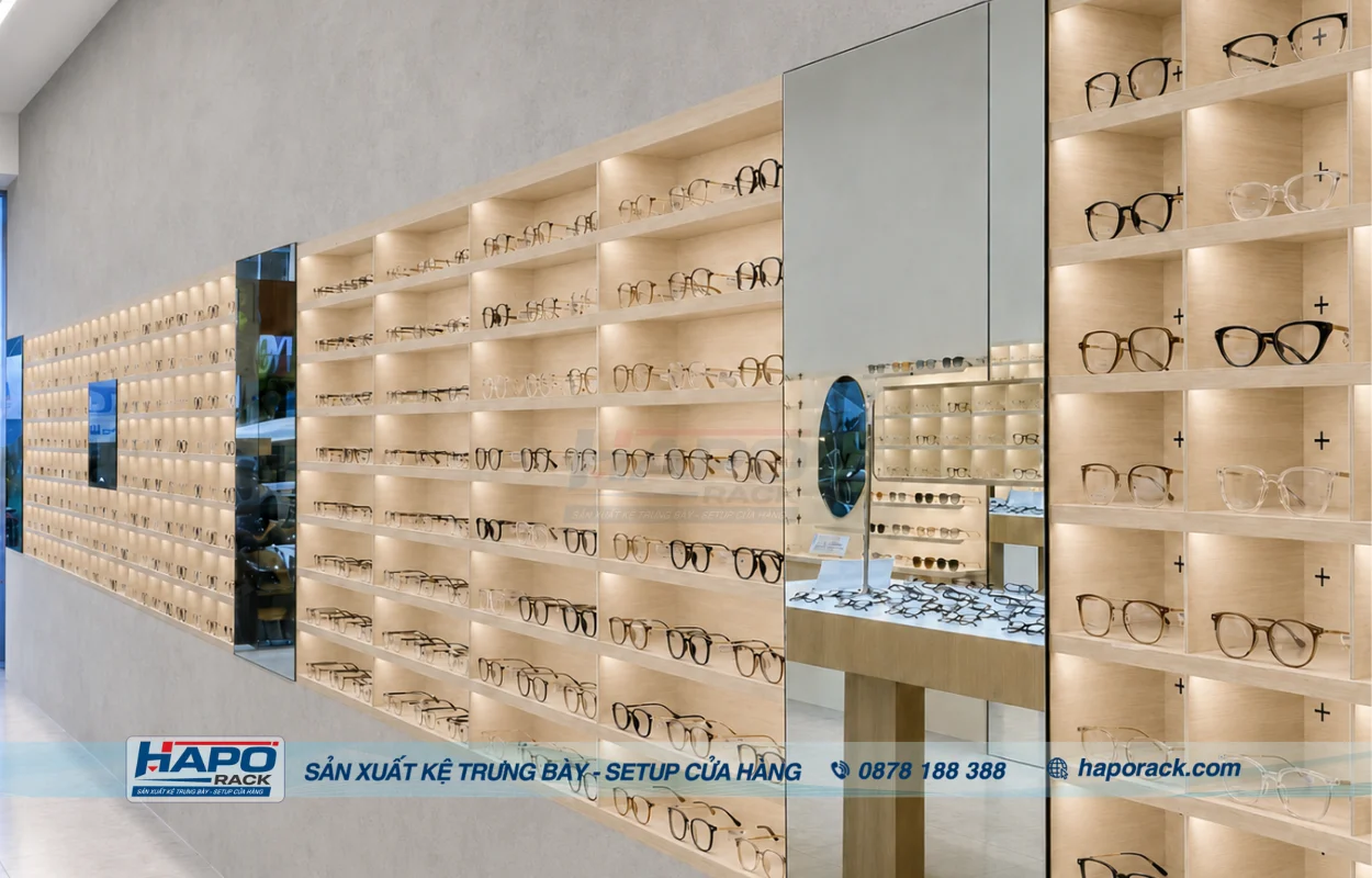 Mẫu Kệ Trưng Bày Cửa Hàng Mắt Kính Tại P. Tam Phước Đồng Nai Gọn Đẹp, Tiện Dụng