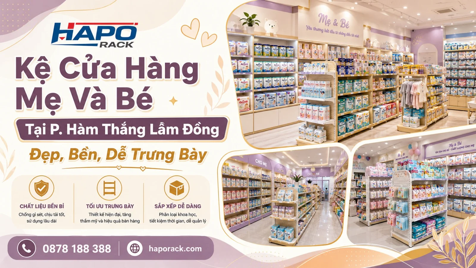 Sản Xuất Kệ Cửa Hàng Mẹ Và Bé P. Hàm Thắng Lâm Đồng – Đẹp, Dễ Bố Trí Hàng Hóa