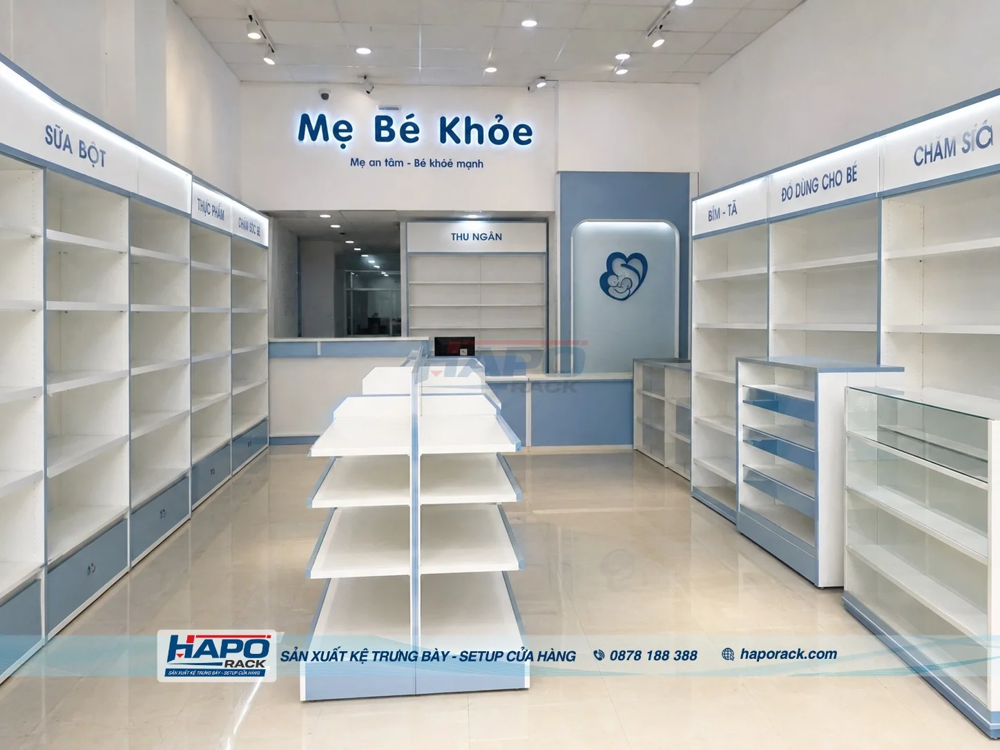 Sản Xuất Kệ Cửa Hàng Mẹ Và Bé Tại P. An Bình TP. Cần Thơ – Đẹp, Chắc Chắn, Tiện Dụng
