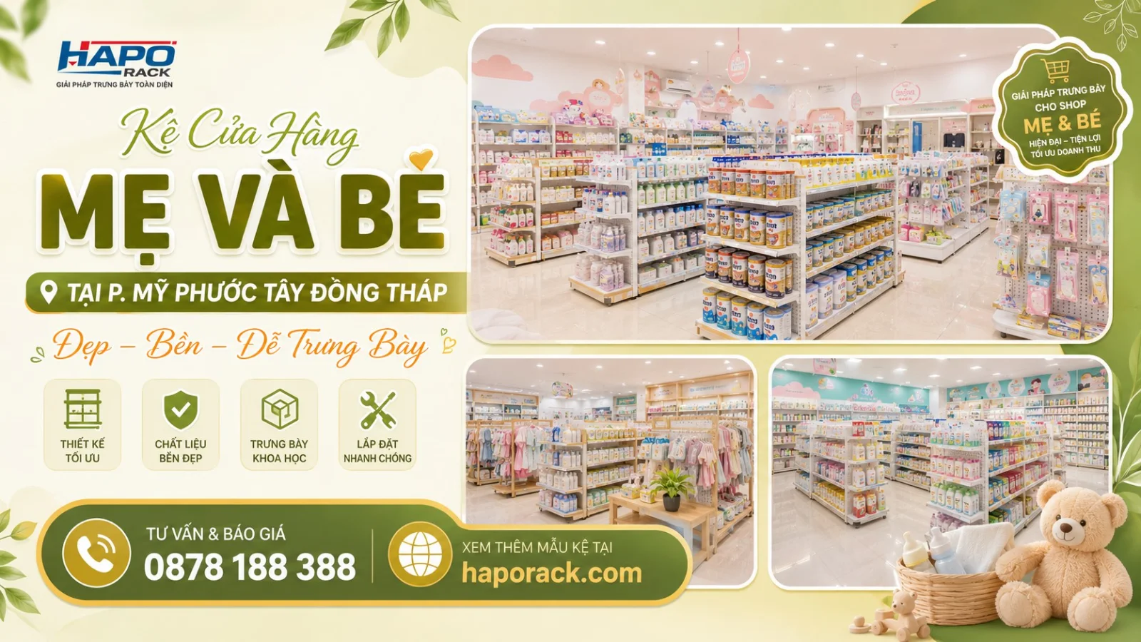 Sản Xuất Kệ Cửa Hàng Mẹ Và Bé Tại P. Mỹ Phước Tây Đồng Tháp – Bền Chắc, Dễ Sắp Xếp Hàng