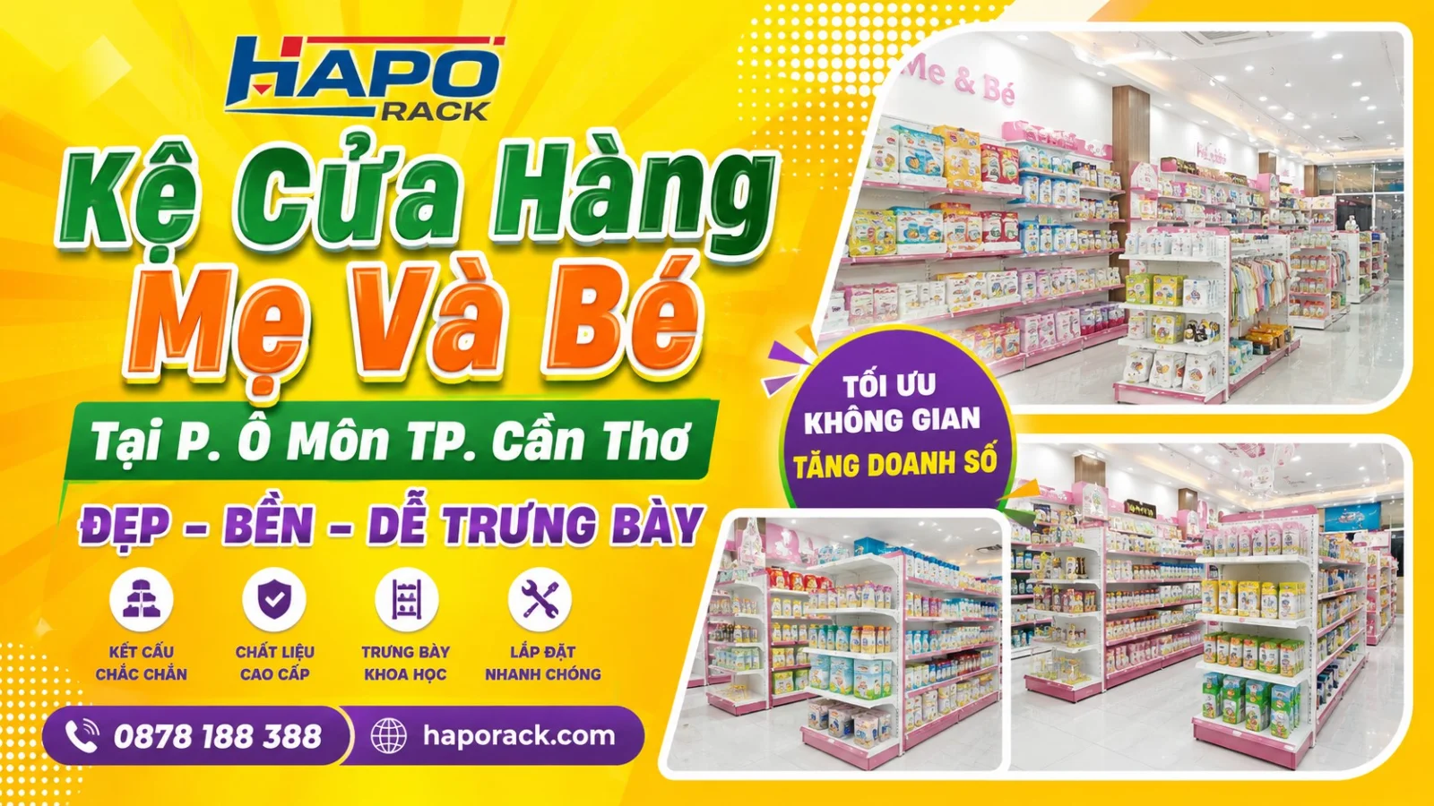Sản Xuất Kệ Cửa Hàng Mẹ Và Bé Tại P. Ô Môn TP. Cần Thơ – Theo Kích Thước, Bền Đẹp