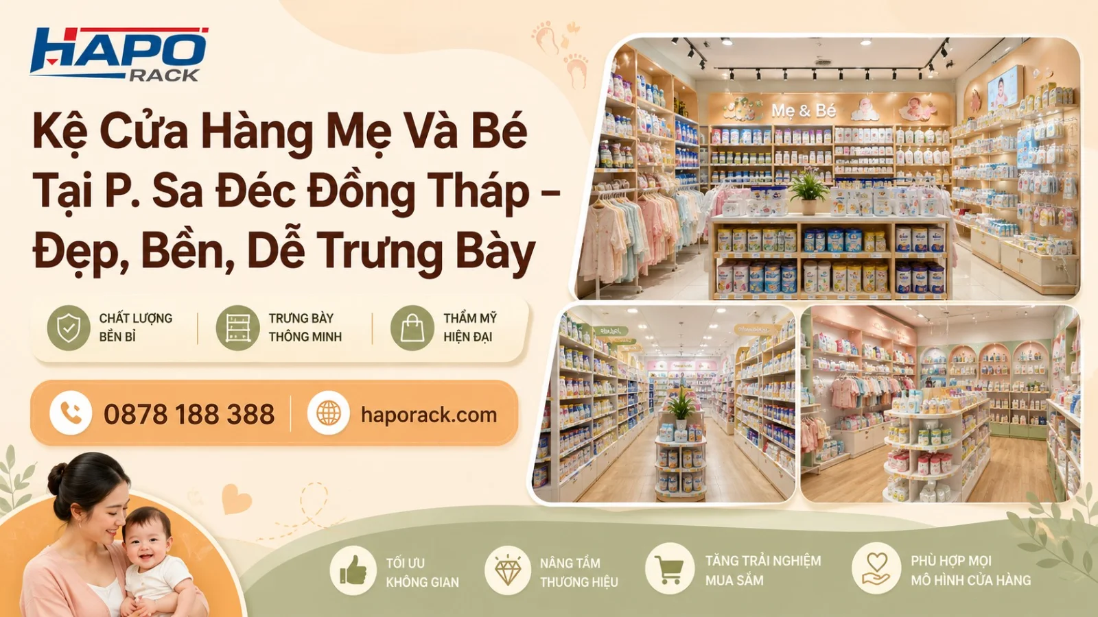 Sản Xuất Kệ Cửa Hàng Mẹ Và Bé Tại P. Sa Đéc Đồng Tháp – Bền Đẹp, Dễ Bố Trí