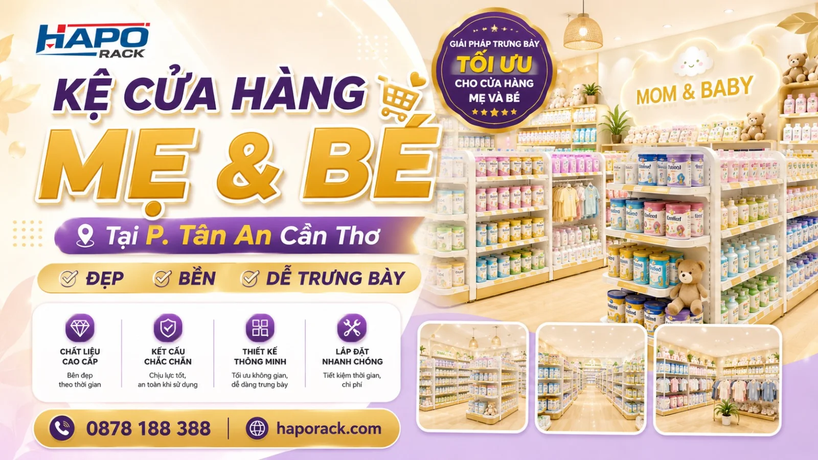 Sản Xuất Kệ Cửa Hàng Mẹ Và Bé Tại P. Tân An TP. Cần Thơ Uy Tín