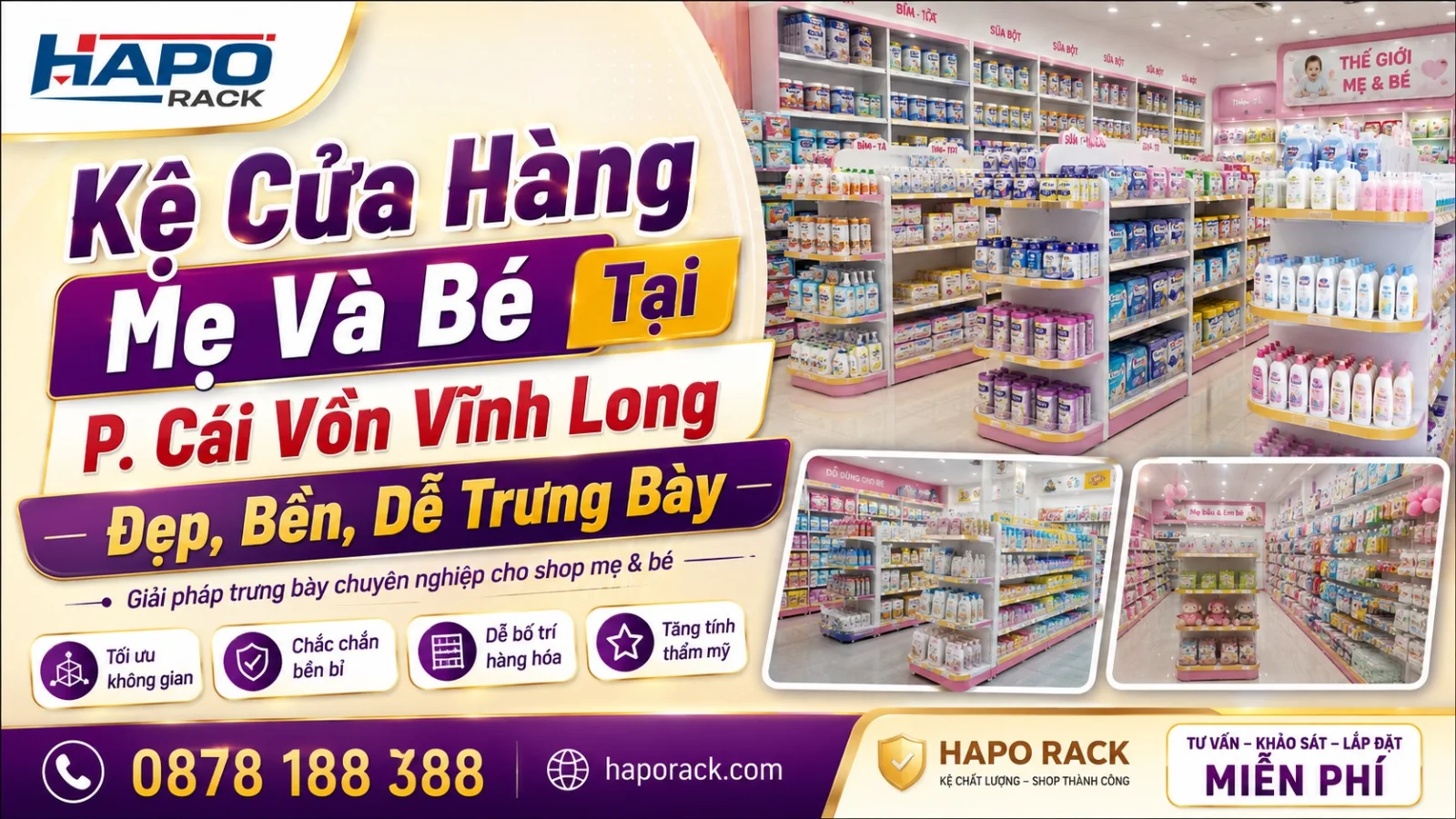 Sản Xuất Kệ Shop Mẹ Và Bé Tại P. Cái Vồn Vĩnh Long – Bền Đẹp, Tối Ưu Trưng Bày