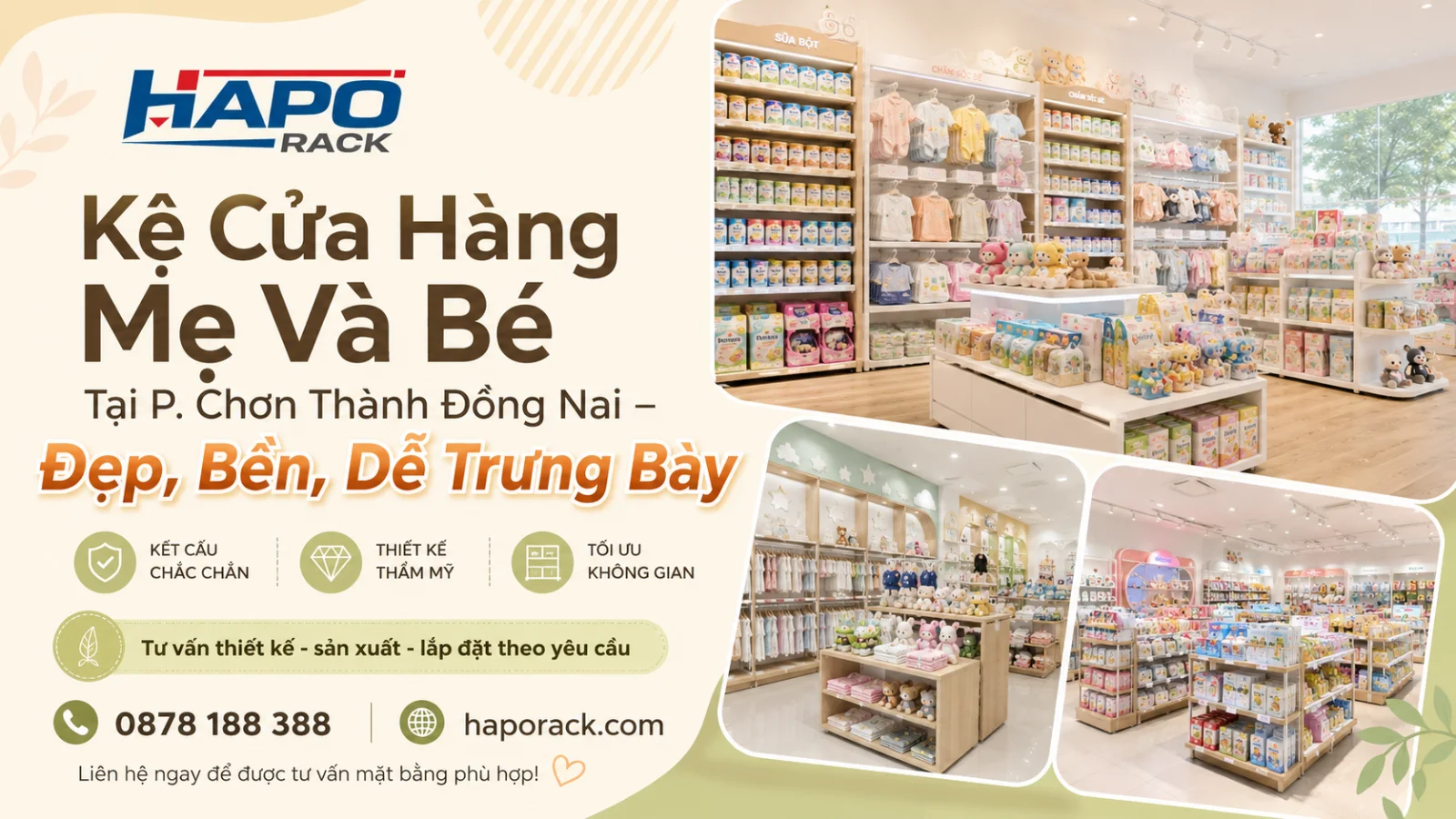 Sản Xuất Kệ Shop Mẹ Và Bé Tại P. Chơn Thành Đồng Nai Đẹp, Bền, Dễ Trưng Bày