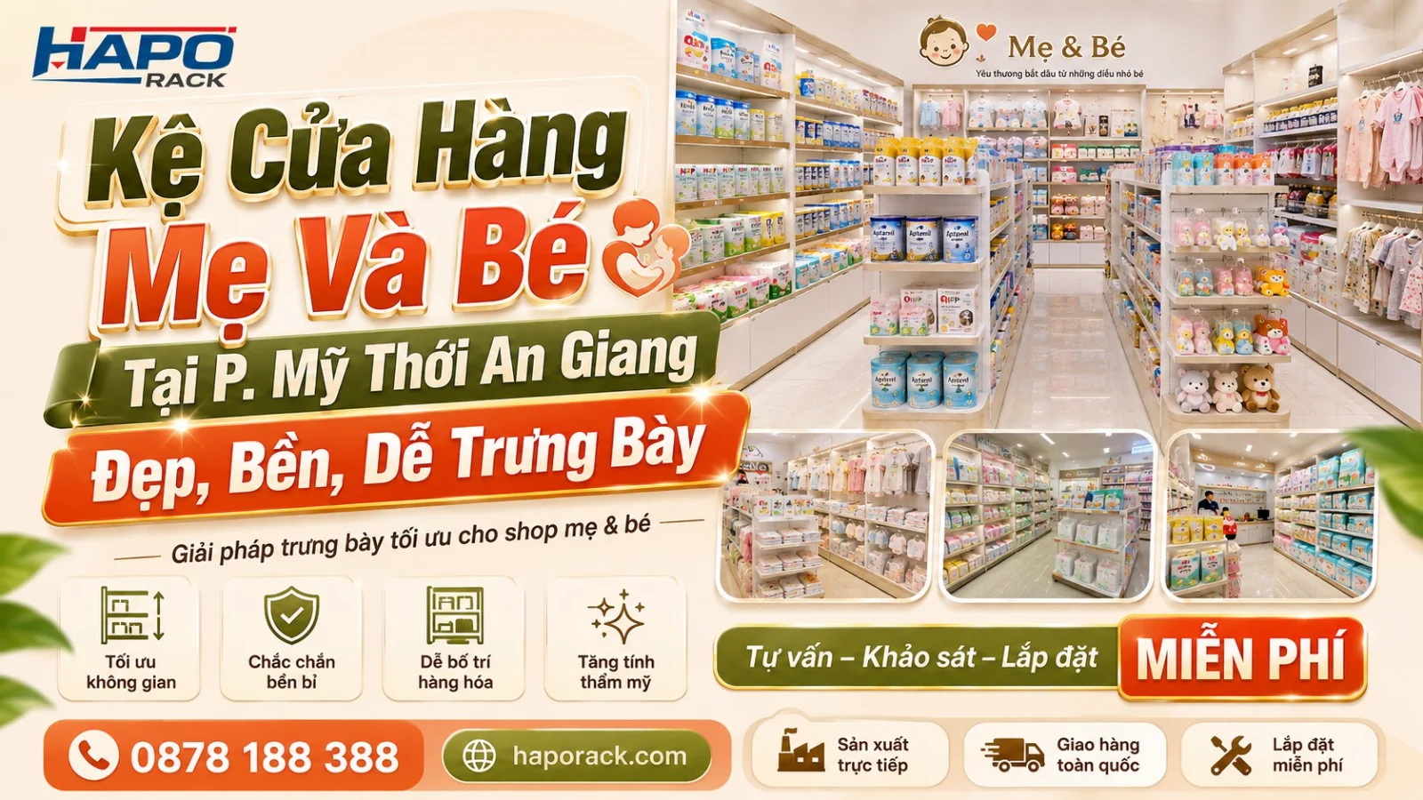 Sản Xuất Kệ Shop Mẹ Và Bé Tại P. Mỹ Thới An Giang – Bền Đẹp, Tối Ưu Trưng Bày