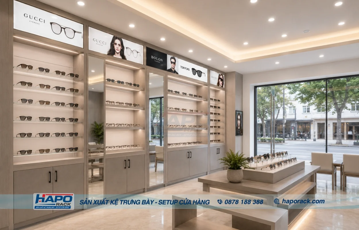 Sản Xuất Kệ Trưng Bày Cửa Hàng Mắt Kính Tại P. Tam Phước Đồng Nai Theo Yêu Cầu