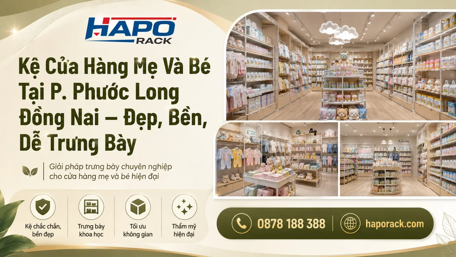 Sản Xuất Kệ Trưng Bày Shop Mẹ Và Bé Tại P. Phước Long Đồng Nai Theo Mặt Bằng