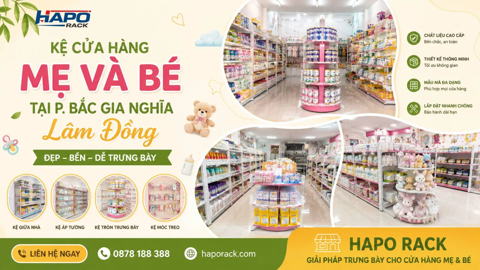 Thi Công Kệ Cửa Hàng Mẹ Và Bé Tại P. Bắc Gia Nghĩa Lâm Đồng – Bền Chắc, Dễ Bố Trí Sản Phẩm