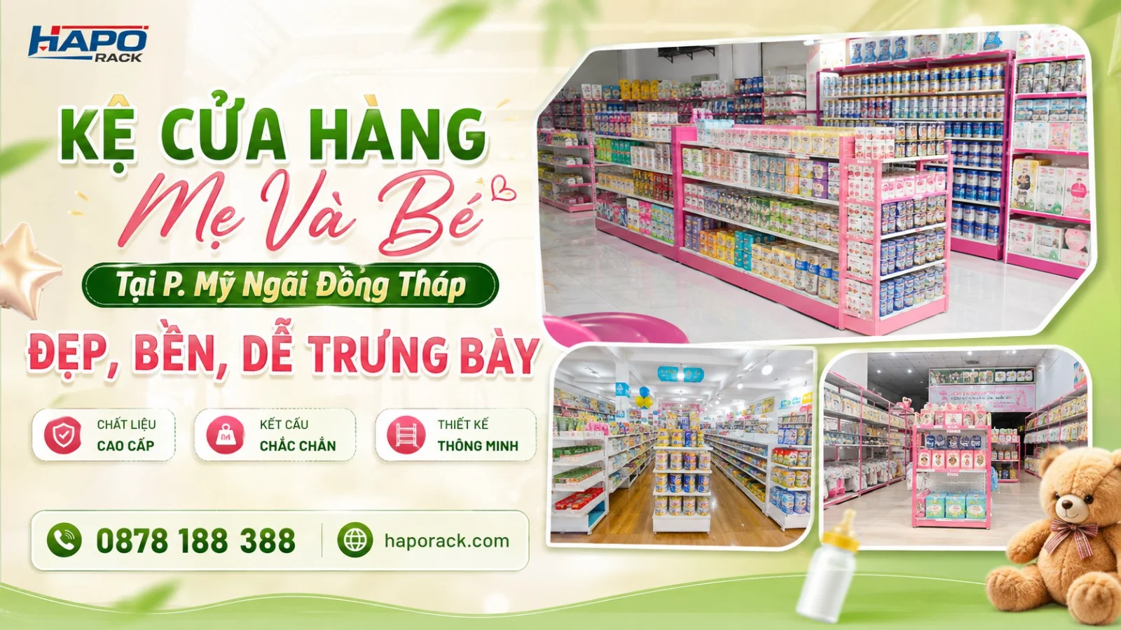 Thi Công Kệ Cửa Hàng Mẹ Và Bé Tại P. Mỹ Ngãi Đồng Tháp – Gọn Gàng, Bền Chắc, Tiện Kinh Doanh