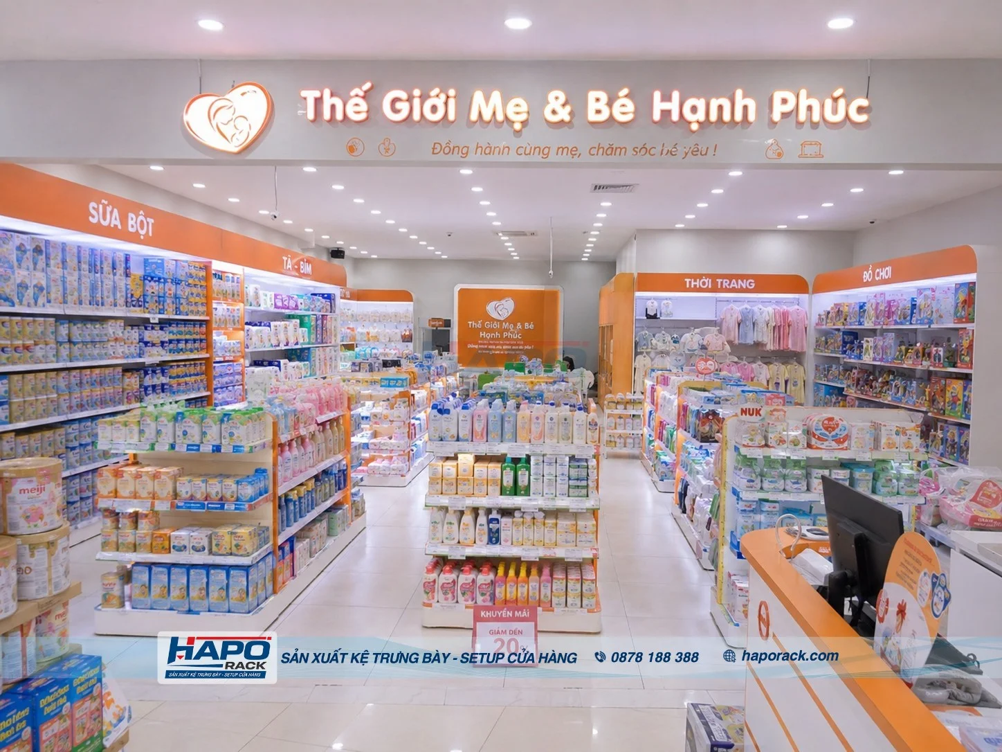 Thi Công Kệ Cửa Hàng Mẹ Và Bé Tại P. Thới Long TP. Cần Thơ – Bền Đẹp, Tối Ưu Không Gian