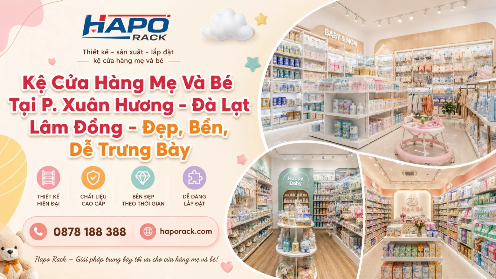 Thi Công Kệ Cửa Hàng Mẹ Và Bé Tại P. Xuân Hương - Đà Lạt Lâm Đồng – Đẹp, Bền, Dễ Trưng Bày