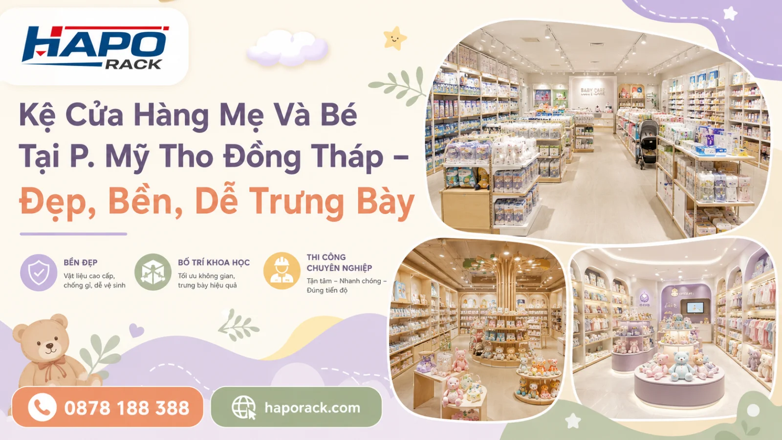 Thi Công Kệ Shop Mẹ Và Bé Tại P. Mỹ Tho Đồng Tháp – Đẹp, Bền, Tối Ưu Diện Tích