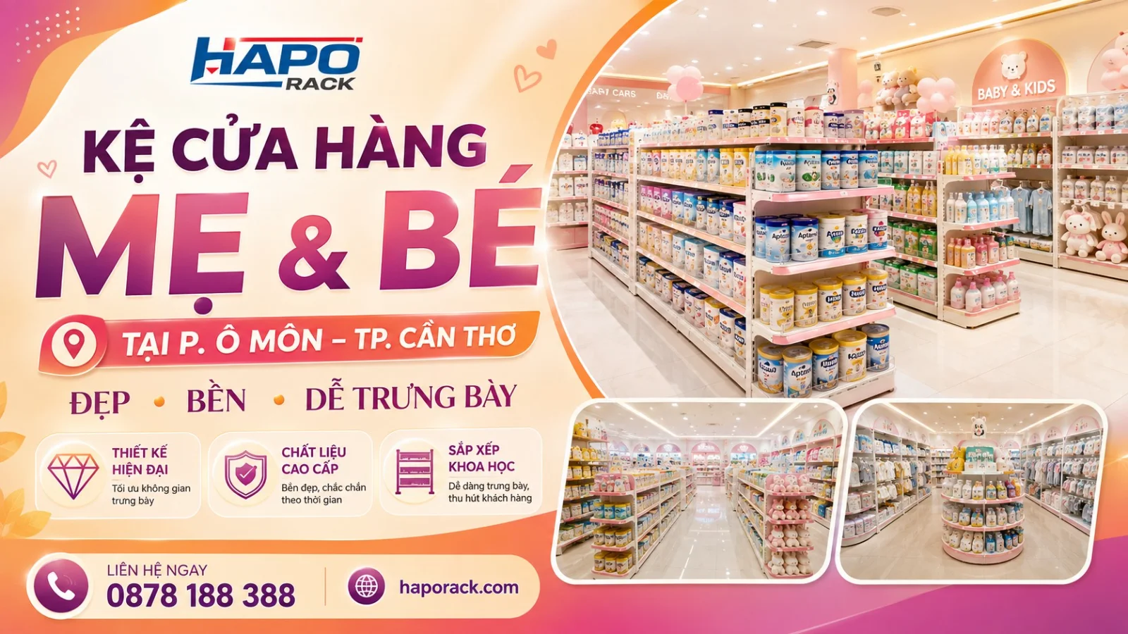 Thi Công Kệ Shop Mẹ Và Bé Tại P. Ô Môn TP. Cần Thơ – Tối Ưu Trưng Bày, Đẹp Hiện Đại