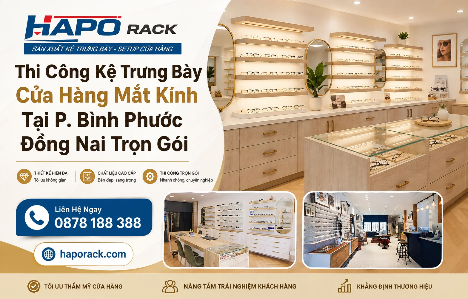 Thi Công Kệ Trưng Bày Cửa Hàng Mắt Kính Tại P. Bình Phước Đồng Nai Trọn Gói