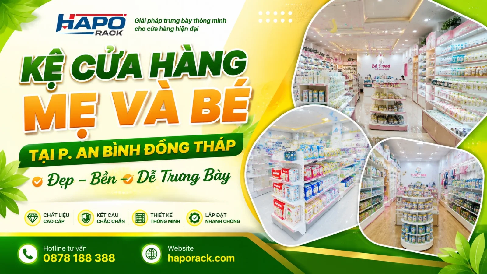 Thiết Kế Kệ Cửa Hàng Mẹ Và Bé Tại P. An Bình Đồng Tháp – Gọn Đẹp, Tối Ưu Không Gian