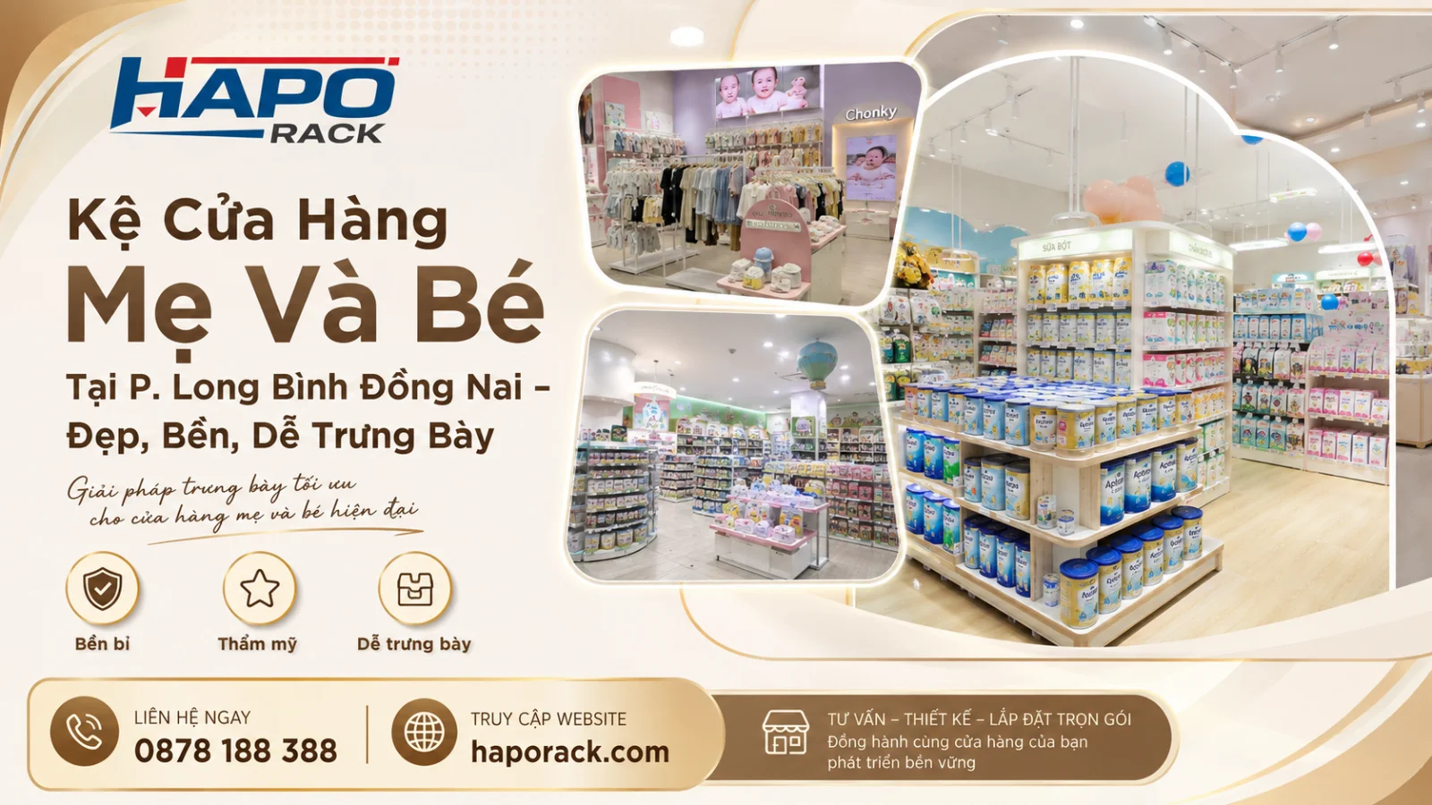 Thiết Kế Kệ Cửa Hàng Mẹ Và Bé Tại P. Long Bình Đồng Nai – Gọn Đẹp, Dễ Phân Khu Hàng Hóa