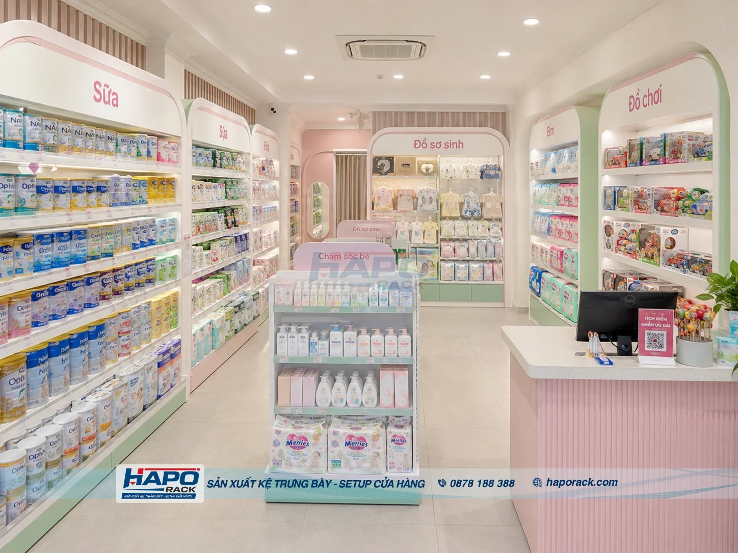 Thiết Kế Kệ Cửa Hàng Mẹ Và Bé Tại P. Long Châu Vĩnh Long – Gọn Đẹp, Dễ Bố Trí