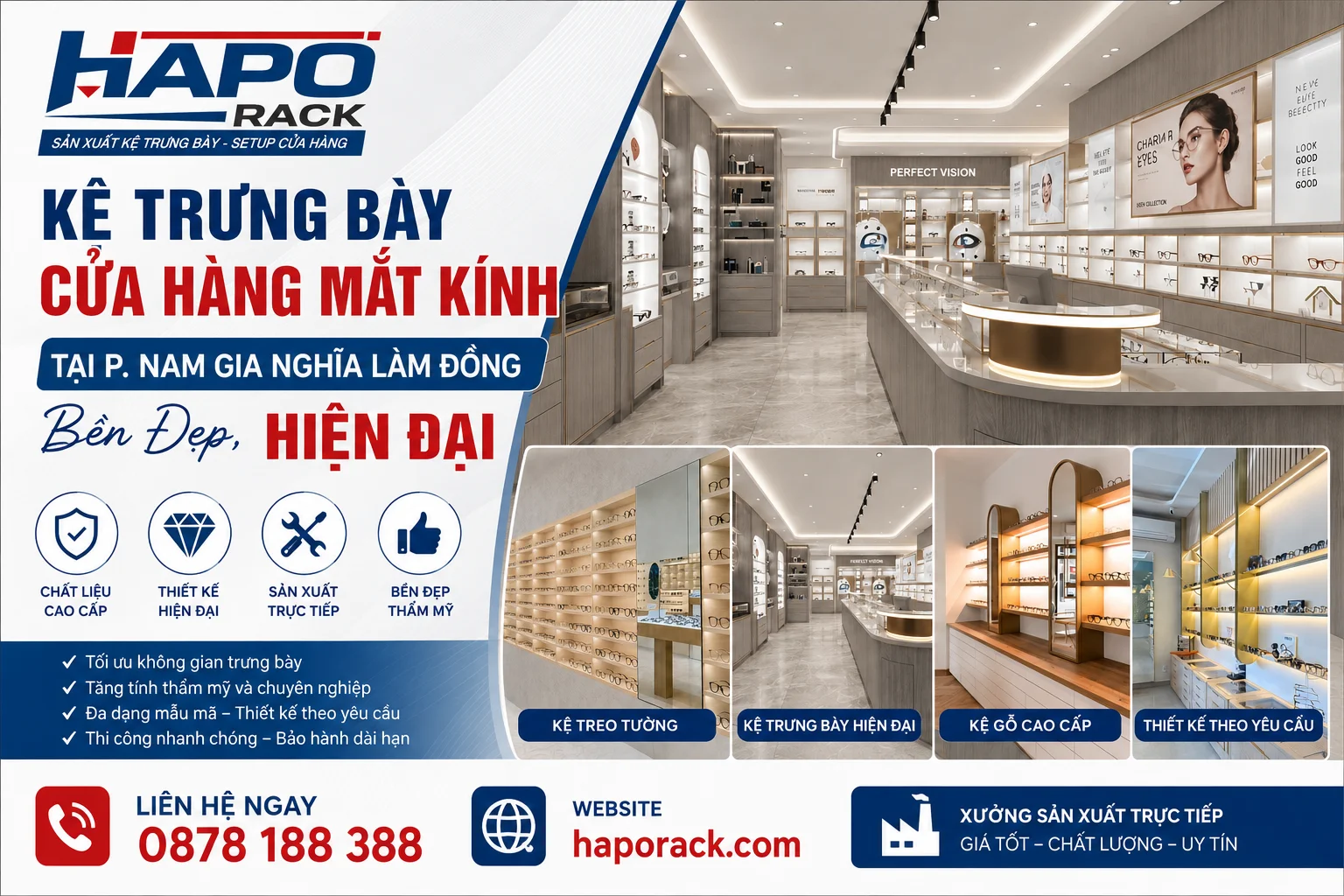 Thiết Kế Kệ Trưng Bày Cửa Hàng Mắt Kính Tại P. Nam Gia Nghĩa Lâm Đồng Hiện Đại, Tối Ưu